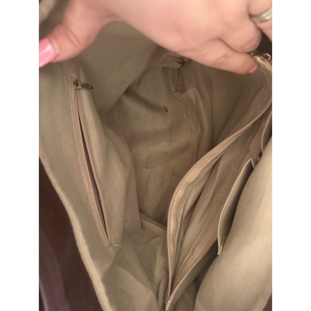 WEIMEIBAIGE Brown Faux Leather Tote Bag Braided Straps Whipstitch Pocket - Picture 5 of 6